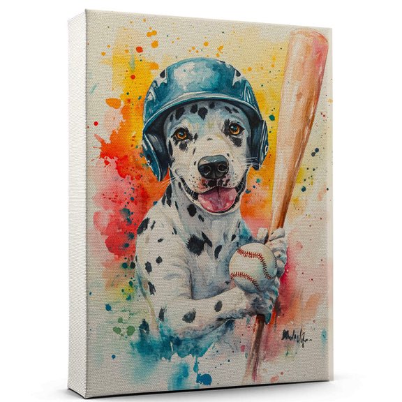 Dalmatian Dog Stretched Canvas Size 8x12 – Baseball Canvas Print of Funny Dalmatian Dog Wall Art, Baseball Sports Wall Decor, Home Decor, Dog Lover