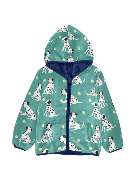 Dalmatian Dog Tennis Pattern Kids Fleece Hood Jacket Fuzzy Outerwear 6T
