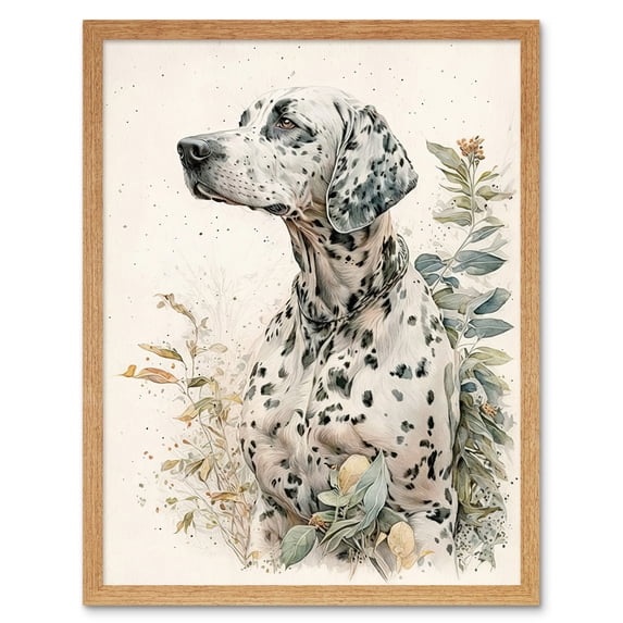 Dalmatian Dog in Field Soft Watercolour Pencil Portrait Illustration Art Print Framed Poster Wall Decor 12x16 inch