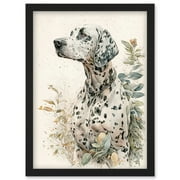 Dalmatian Dog in Field Soft Watercolour Pencil Portrait Illustration Artwork Framed Wall Art Print A4