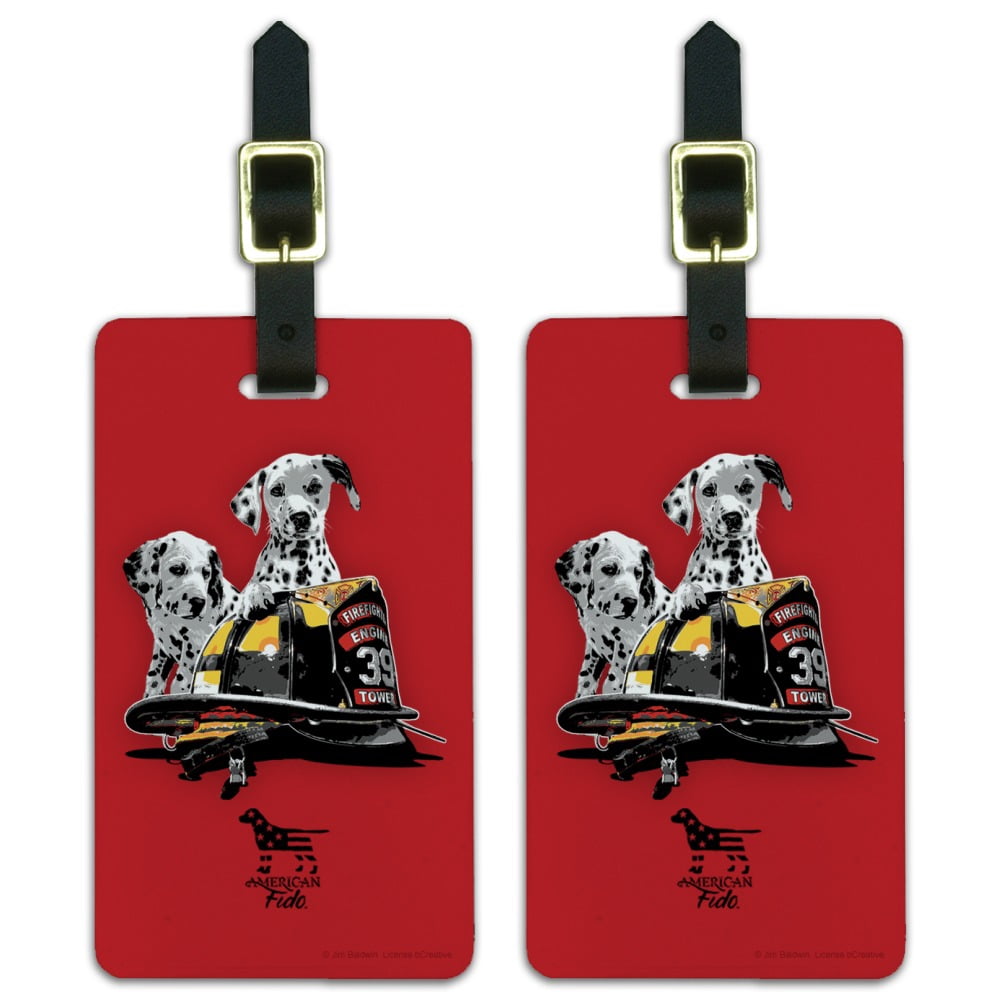 Dalmatian Dogs Firefighter Fire Helmet Luggage ID Tags Suitcase Carry ...