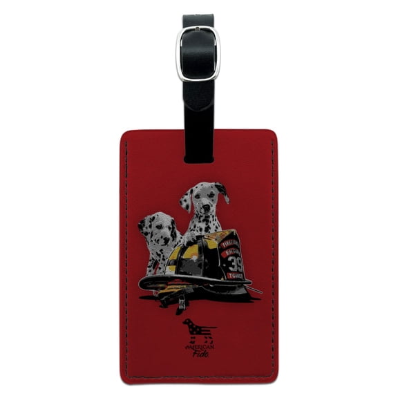 Dalmatian Dogs Firefighter Fire Helmet Rectangle Leather Luggage Card Suitcase Carry-On ID Tag