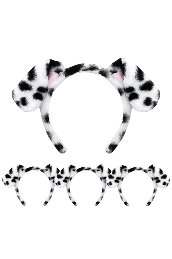 Dalmatian Ears Headband - 4 Pack Fluffy Puppy Headband for Costume, Makeup, Halloween Party Cosplay