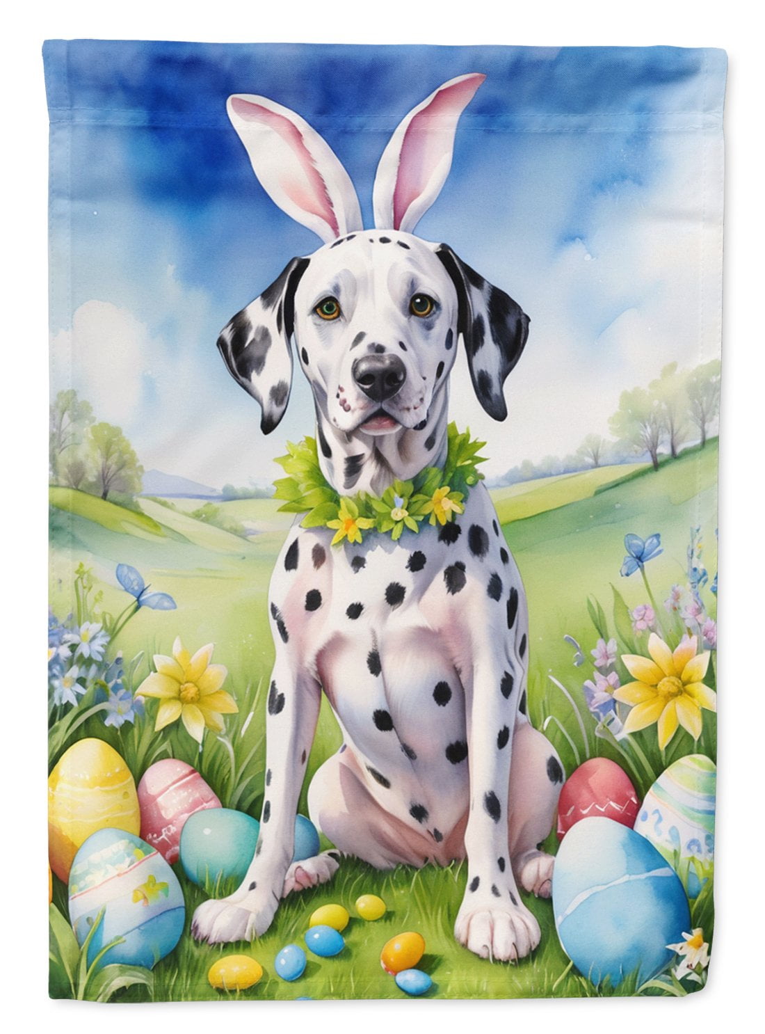 Dalmatian Easter Egg Hunt House Flag 28 in x 40 in