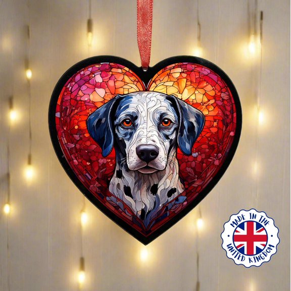 Dalmatian Effect Heart Acrylic Suncatcher Window Hanging Dog Lover Memorial Wedding Anniversary