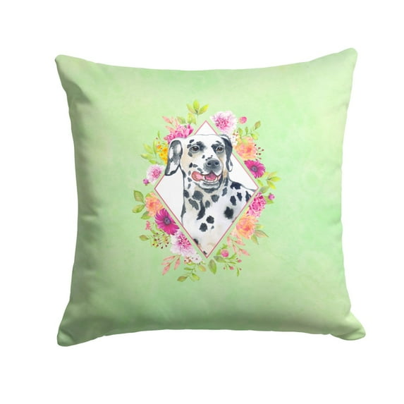 Dalmatian Green Flowers Fabric Decorative Pillow