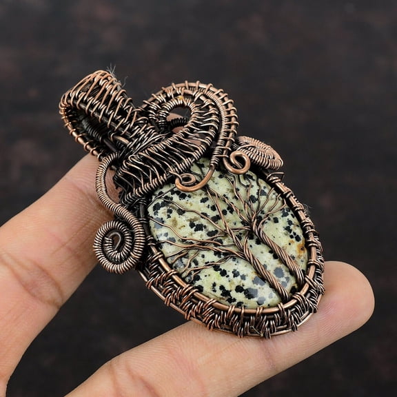 Dalmatian Jasper Wire Wrapped Tree Of Life Handcrafted Copper Designer 2.95"
