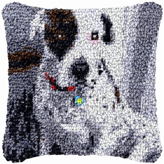 Dalmatian Latch Hook Kits Pillow DIY Rug Crochet Hook Cushion Making Kits with Preprinted Pattern Canvas Instruction Yarns and Latch Hooking Pillow Cover Easy to Starter DIY Kits 43x43cm