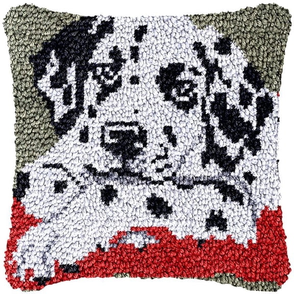 Dalmatian Latch Hook Pillow Cover Kits for DIY Handmade Throw Pillow Cross Stitch Latch Hook Pillowcase Rug Kits with Preprinted Color Pattern Canvas Crochet Yarn Kits 17''X 17''(bs153)