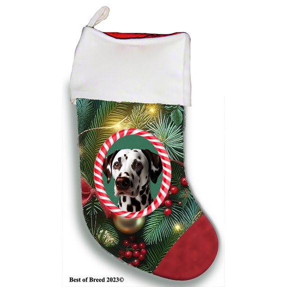 Dalmatian Liver/White- Best of Breed Christmas Stocking 13.5" Red Gaming Cloth with Red Lining ,Plush White Cuff