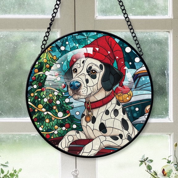 Dalmatian Ornament Christmas 2025 Pet Dog, Dalmatian Dog Stained Glass Christmas Decorations, Dog Christmas Tree, Haging Decor