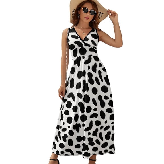 Dalmatian Pattern Dress Summer Street Style Bohemia Long Dresses Female Sleeveless Printed Maxi Dress