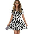 thumbnail image 1 of Dalmatian Pattern Women Dress V-Neck Short Sleeve Flowy Swing Party Midi Dress, 1 of 4
