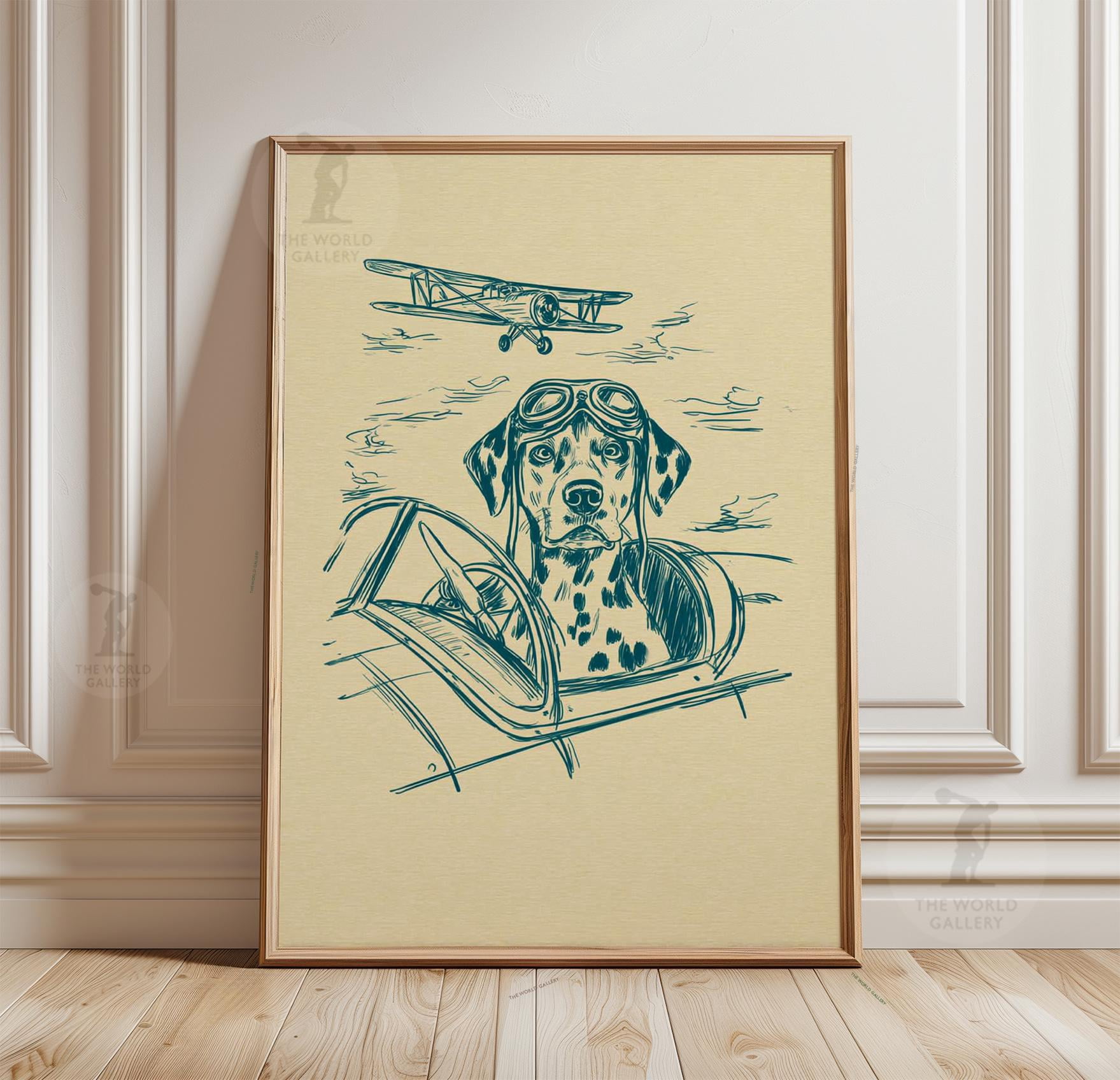 Dalmatian Pilot Print, Teal Blue Biplane Cockpit Art, Nautical Dog ...