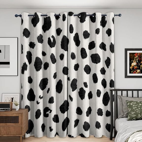 Dalmatian Print Blackout Curtains for Bedroom Decor, Black and White Polka Dot Patterned Thermal Insulated Grommet Window Drapes, Dalmatian Print Living Room Decor 42"W x 63"L (Pack of 2)