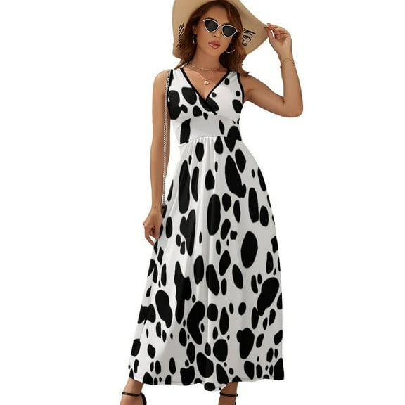 Dalmatian Print Dress Fashion Boho Beach Long Dresses Female Party Printed Maxi Dress