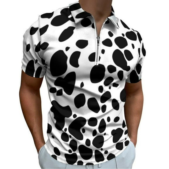Dalmatian Print Men Zipper T-shirt Summer Casual Short Sleeve T-shirt Top