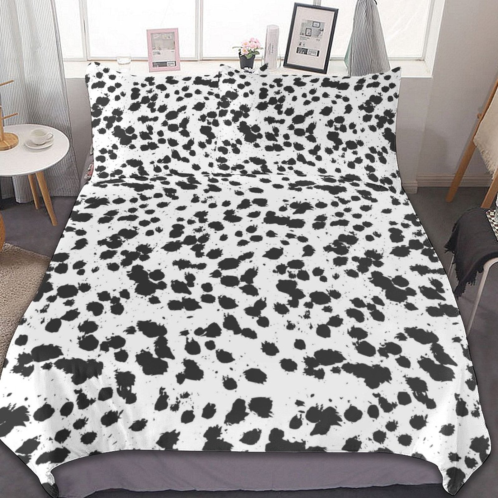Dalmatian Print Pattern Full Bedding Sets 3 Piece 1 Quilt Cover 2 Pillow Covers 79 x 90 inches for Adult Kids Soft Breathable Durable Home Decor