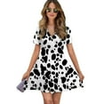 thumbnail image 1 of Dalmatian Print Women Dress V-Neck Short Sleeve Flowy Swing Party Midi Dress, 1 of 4