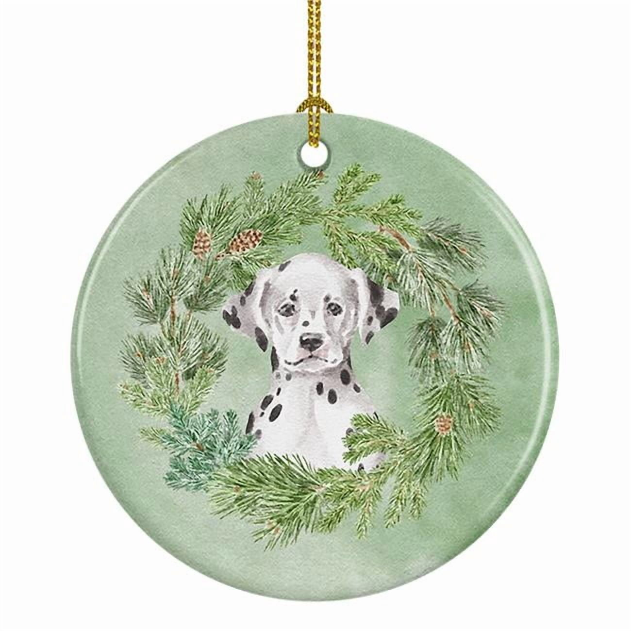 Dalmatian Puppy Sitting Pretty Christmas Wreath Ceramic Ornament 2.8 in x 2.8 in