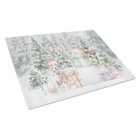 Dalmatian Puppy with Christmas Presents Glass Cutting Board Large 12 in x 15 in