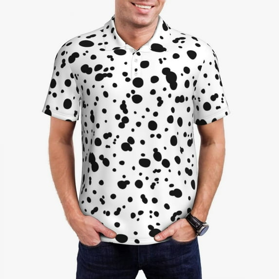 Dalmatian Spots Print Casual T-Shirts Black and White Polo Shirt Collar Funny Shirt Summer