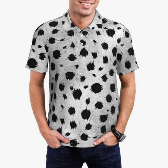 Dalmatian Spots Print Casual T-Shirts Black and White Polo Shirt Collar Funny Shirt Summer