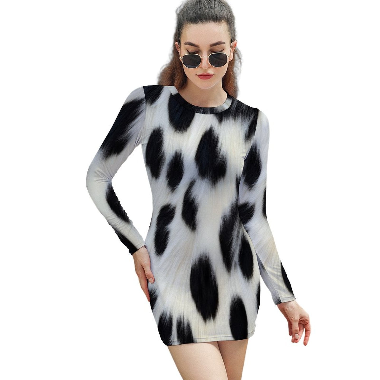 knee length dresses for ladies Dalmatian Mini Dress with Plunging Draped Collar main image 0