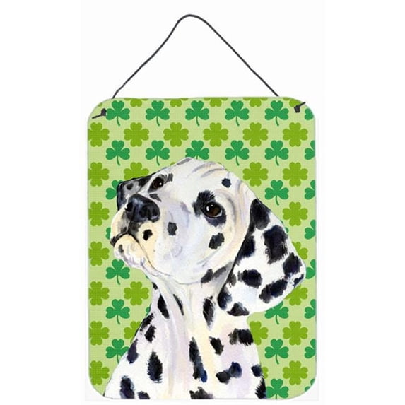 Dalmatian St. Patricks Day Shamrock Portrait Aluminium Metal Wall Or Door Hanging Prints 12 x 16 in.