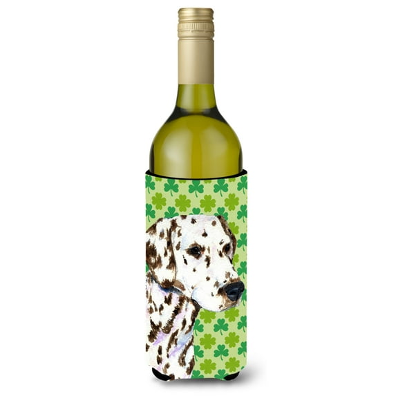 Dalmatian St. Patricks Day Shamrock Portrait Wine Bottle Hugger