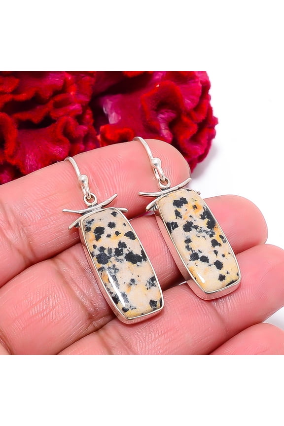 Dalmatian Stone - Chihuahua 925 Sterling Silver Earring 1.76" E97436, Handmade Jewelry, Dangle Earring