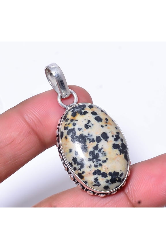 Dalmatian Stone - Chihuahua Handmade 925 Sterling Silver Pendant 1.72" P49