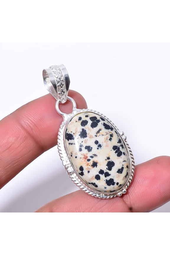Dalmatian Stone - Chihuahua Handmade 925 Sterling Silver Pendant 1.87" P32