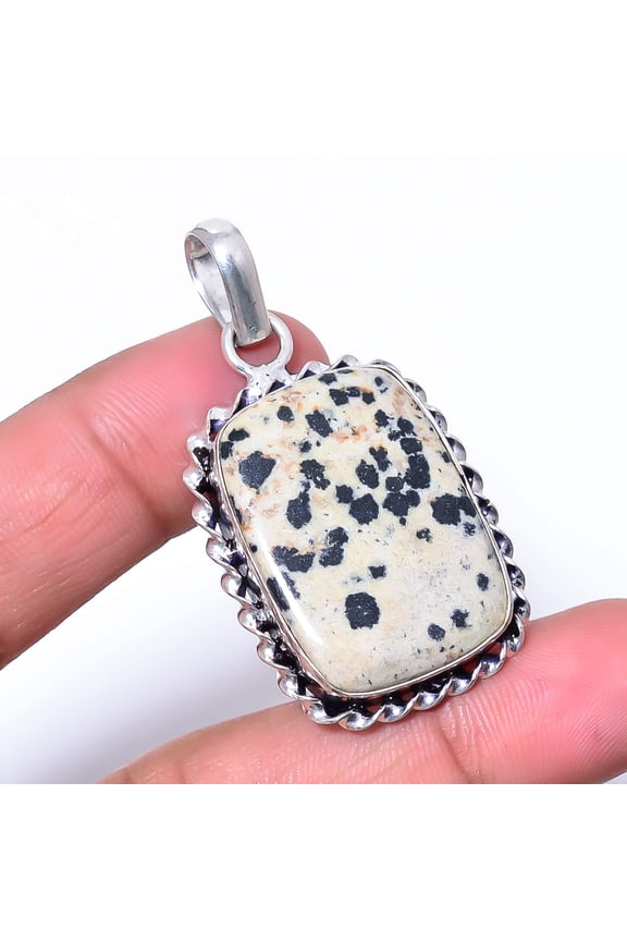 Dalmatian Stone - Chihuahua Handmade 925 Sterling Silver Pendant 1.95" P256