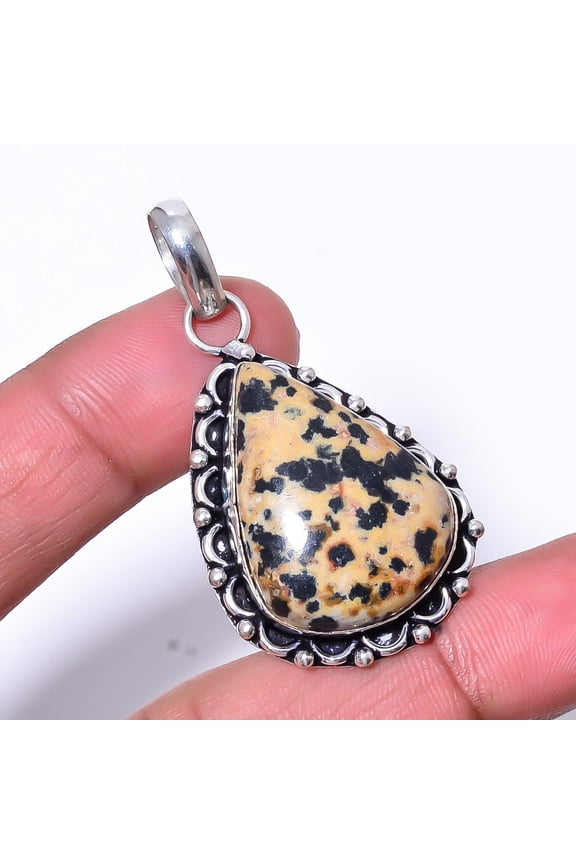 Dalmatian Stone - Chihuahua Handmade 925 Sterling Silver Pendant 1.95" P29