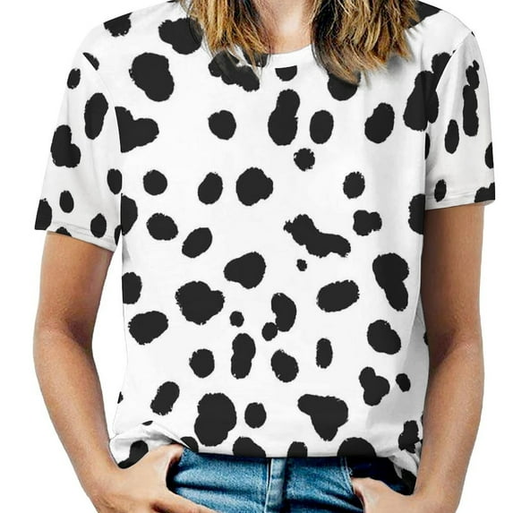 Dalmatian T Shirt O Neck Black Spots Print Oversize T Shirts Short-Sleeve Street Style Tees Female Sexy Elegant Custom T