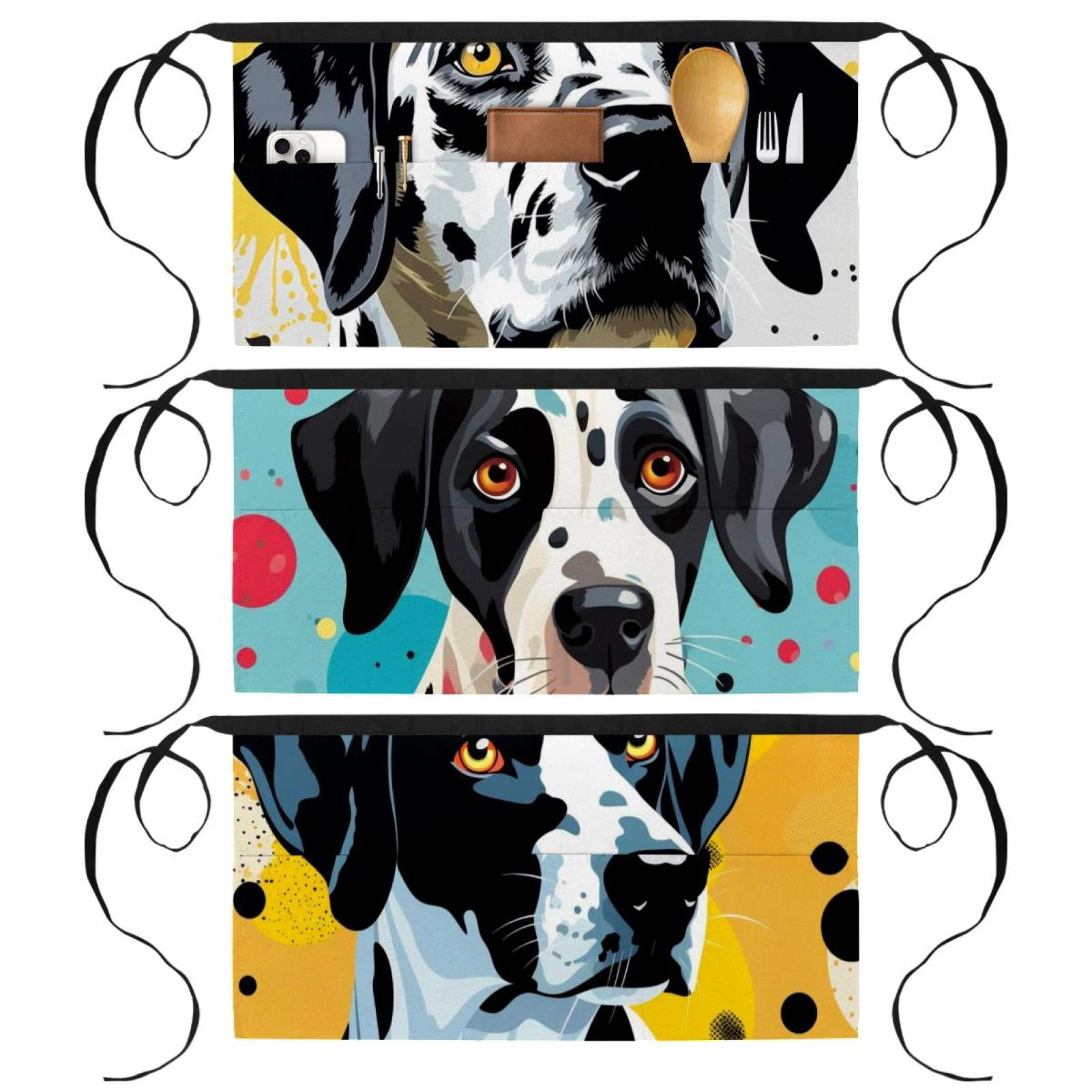 Dalmatians Half Aprons with 3 Pockets, Printed Design for Servers