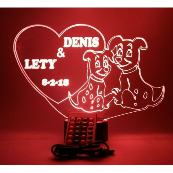 Dalmatians in Heart Light Up Lamp LED Personalized Couple Love Dogs Night Light Engraved Table Lamp, Our Newest Feature - It's Wow, with Remote, 16 Color Options, Dimmer, Free Engraved, Great Gift