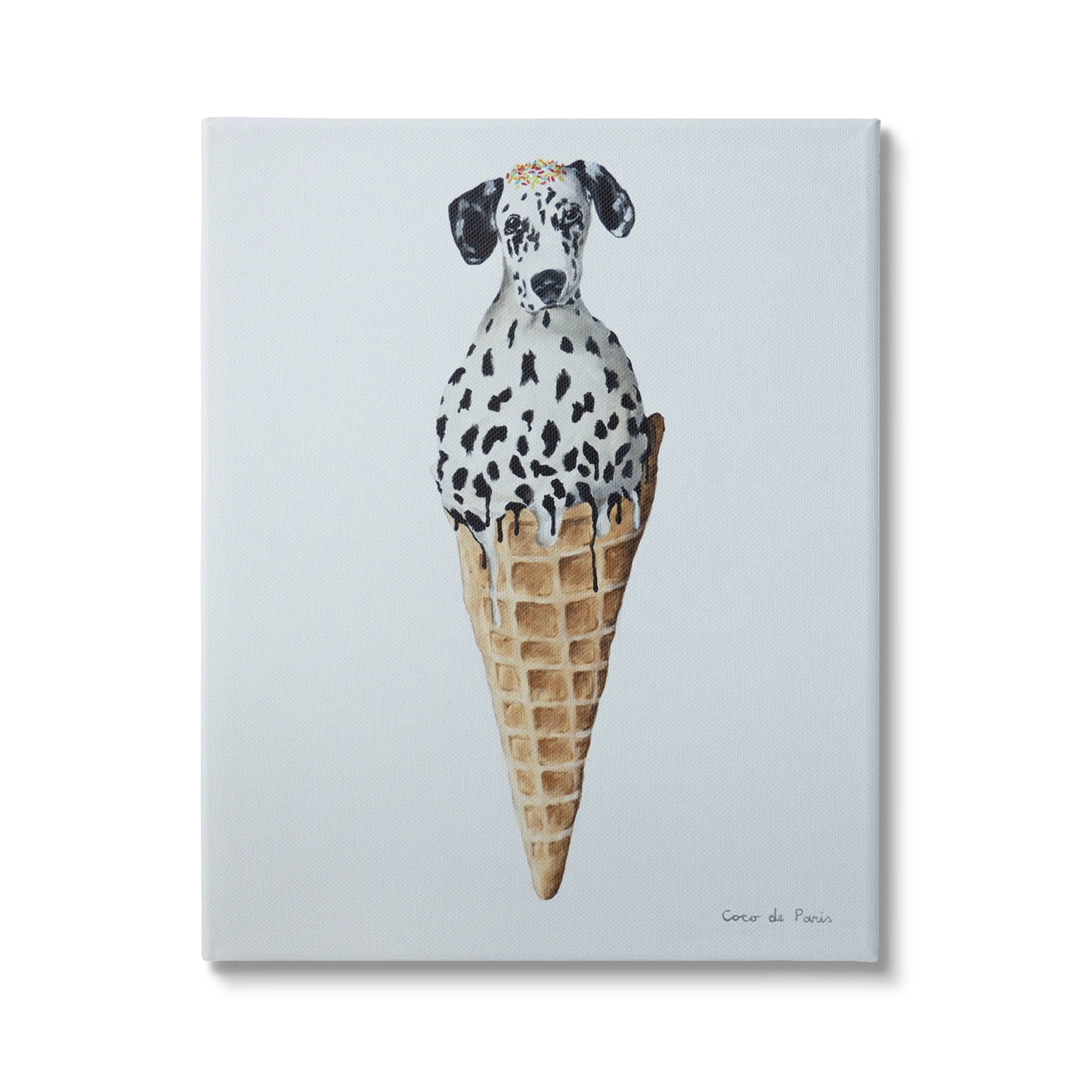 Dalmation Dog Ice Cream Scoop Waffle Cone Animals & Insects Painting Gallery-Wrapped Canvas Print Wall Art