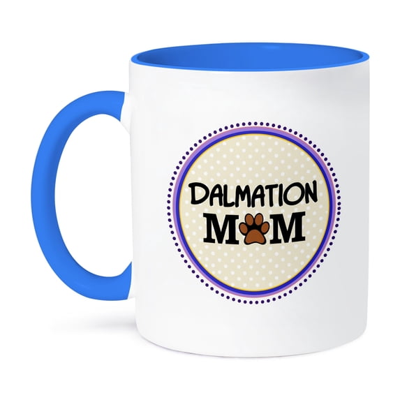 3dRose, Dalmation Dog Mom - Doggie mama by breed - paw print mum love - doggy lover proud pet owner circle, 15oz Two-Tone Blue Mug