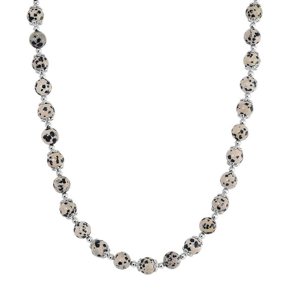 Dalmation Jasper 230.00 ctw Beaded Necklace with Butterfly Charm 18 Inches in Silvertone Christmas Gifts