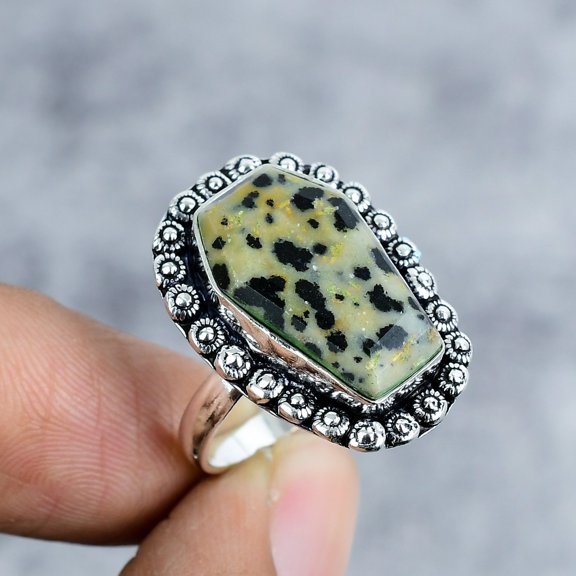 Dalmation Jasper Gemstone Handmade 925 Sterling Silver Ring Size 9
