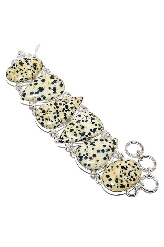Dalmation Jasper - Mexico 925 Silver Plated Ethnic Bracelet 7.99" T49, Valentine's Day Gift, Birthday Gift, Beautiful Jewelry For Woman & Girls