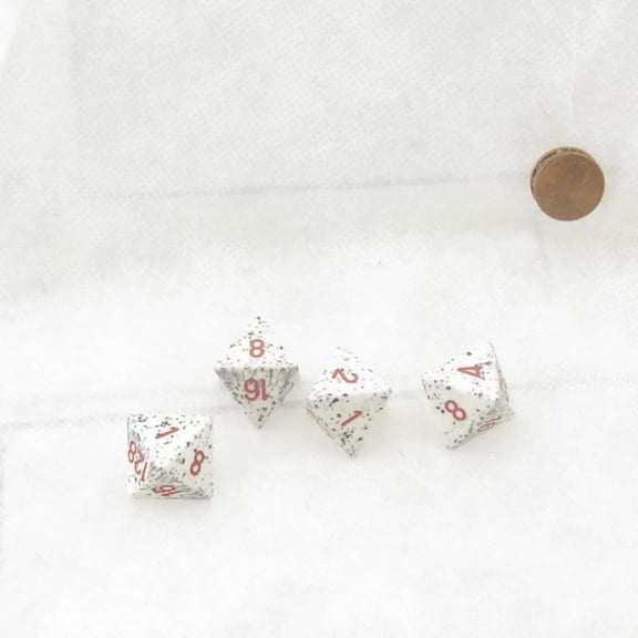 Dalmation Speckled Dice with Red Numbers D8 Doubling Cube 18mm (23/32in) Pack of 4 Wondertrail