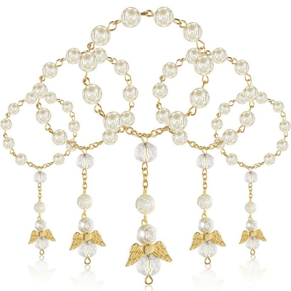 Dalrosia 10PCS Baptism Rosary Mini Rosary Baptism Favors Finger Baptism Rosaries Pink Rose Shaped Beads Faux Pearls with Organza Bags for Christening Weddings First Communion Party Favors