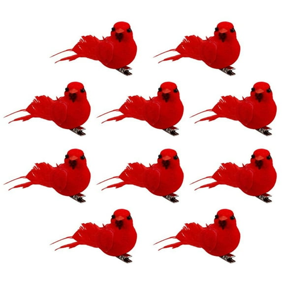 Dalrosia 10PCS Christmas Mini Cardinal Clip on Tree Ornaments Bird Decorations, Artificial Red Cardinal Birds Ornament with Metal Clip for DIY Crafts Christmas Tree Gardening Wreath Decoration