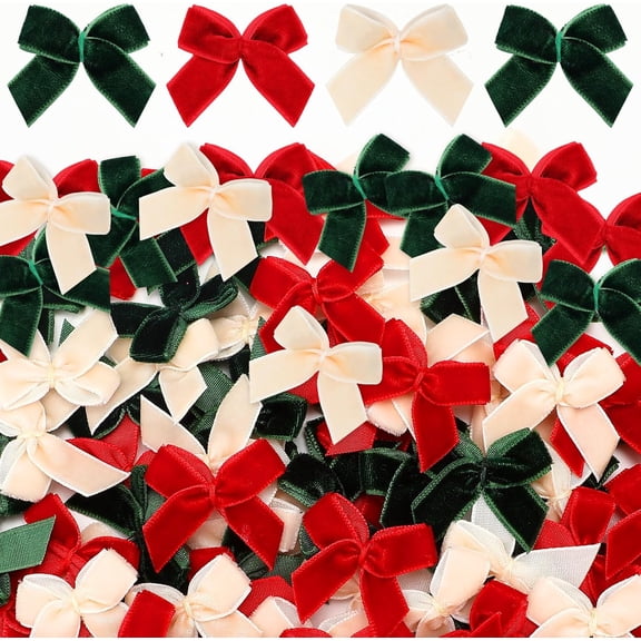 Dalrosia 120PCS Mini Christmas Velvet Bows for Crafts Xmas Twist Tie Bows Ribbon Bowknot Christmas DIY Craft Sewing Scrapbooking Gift Wrapping