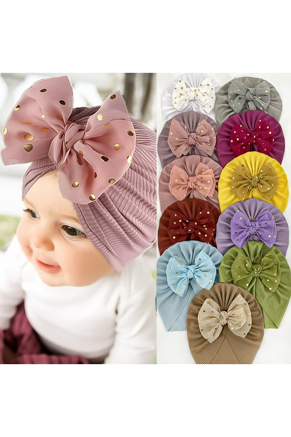 12PCS Baby Turban Hats, Baby Soft Bow Knot Cap Infant Toddler Hospital Hat Head Wrap 0-48 Months