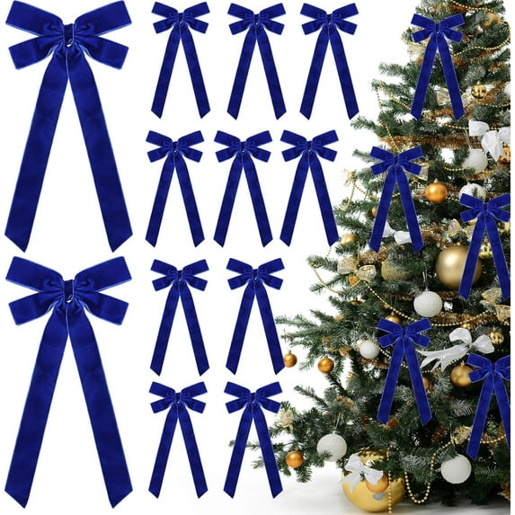 Dalrosia 12PCS Black Velvet Ribbon Bows Halloween Tree Decorations,5in x 10in Christmas Ornaments for Tree Home Party Front Door Wreath Holiday Decor