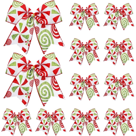 Dalrosia 12PCS Christmas Bows Decoration 6.3 Inch Large Christmas Wreath Bows Red Green Xmas Tree Bows Christmas Glitter Dot Bows Ribbons Ornaments for Garland Wedding Home Holiday Party